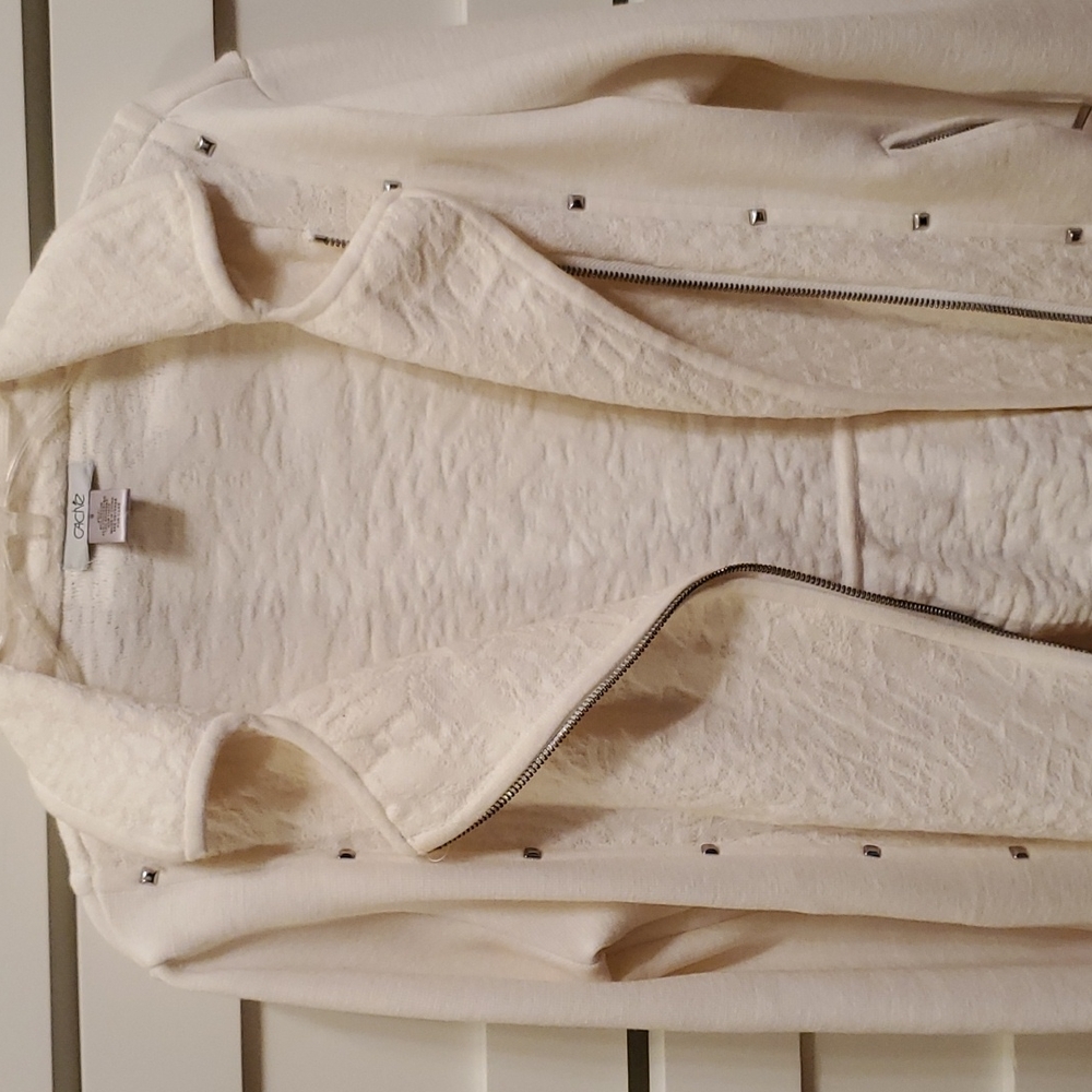 Cache S White Jacket With Silver Asymmetrical Zip… - image 2